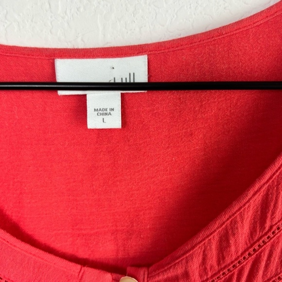 J. JILL WOMEN SIZE LARGE PINK ORANGE BUTTON 100% COTTON BLOUSE - Picture 5 of 6